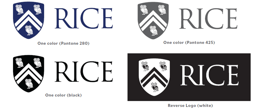 One Color (Pantone 280), One Color (Black), One Color (Pantone 425) and Reversed (White) Logos