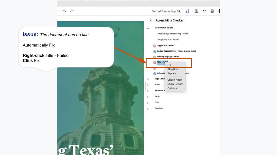 Automatically Fix Missing Title. Right-click Title - Failed. Click Fix