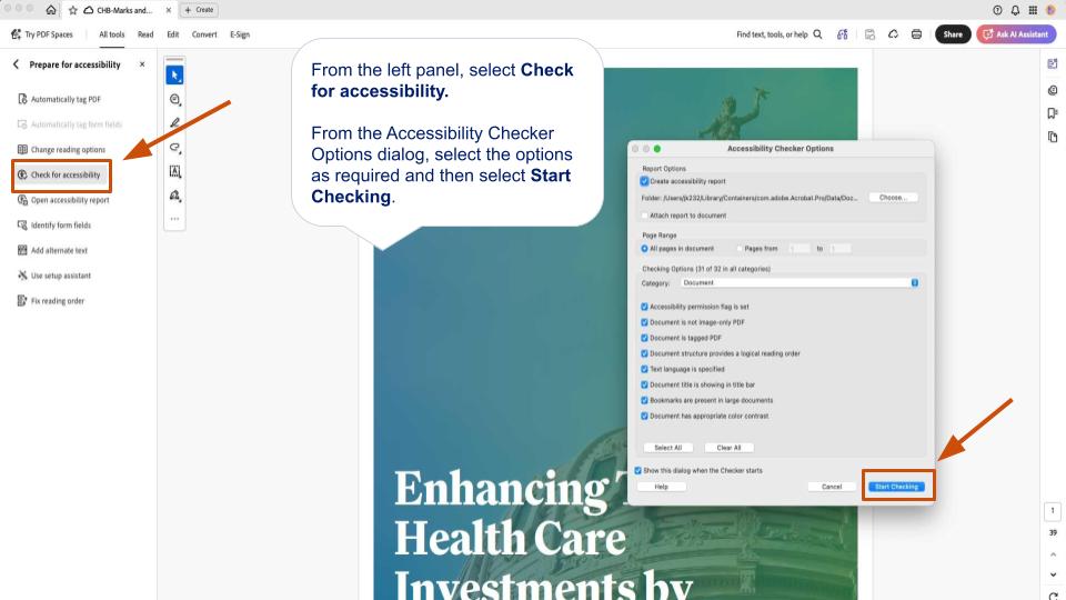 Select the options as required and then select Start Checking.