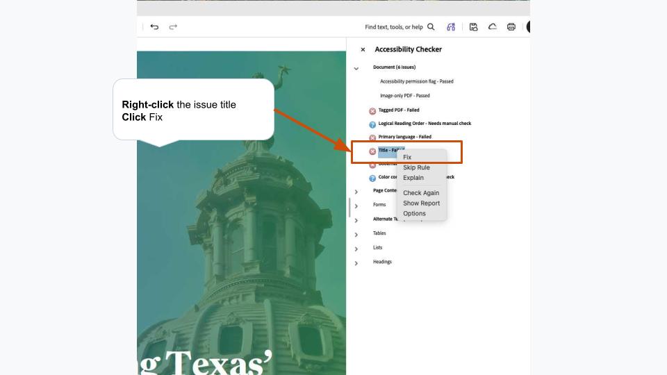 Right-click the issue title