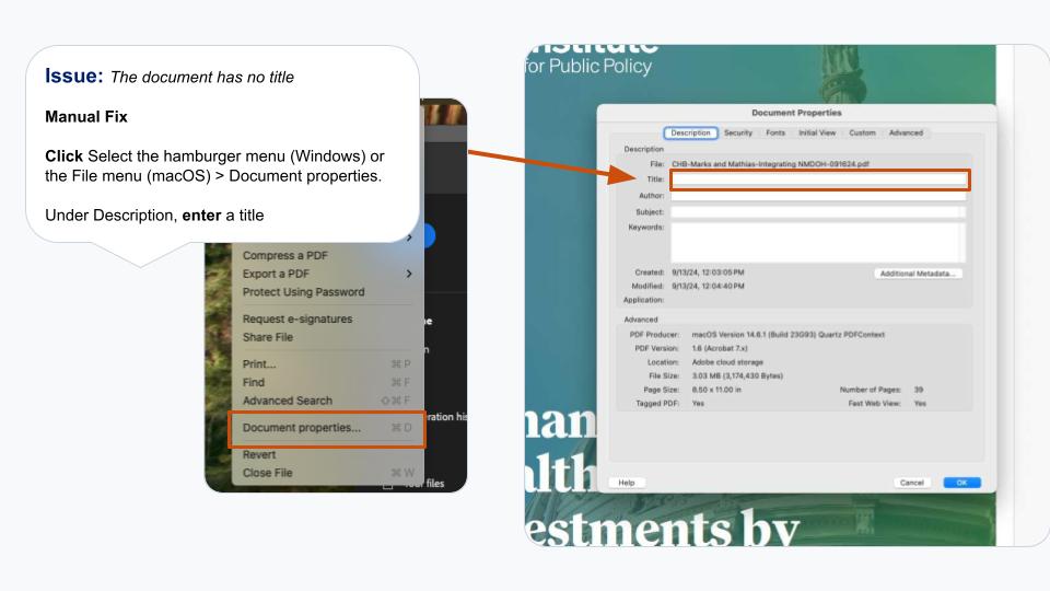 Manual Fix. Right-click Title - Failed. Click Fix
